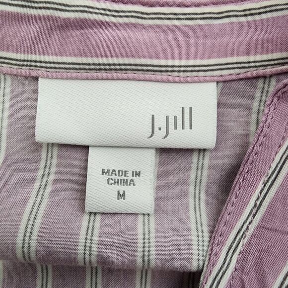 J Jill Womens Top Blouse Medium Purple Striped Long Sleeve Button Shirt Viscose - Picture 7 of 9